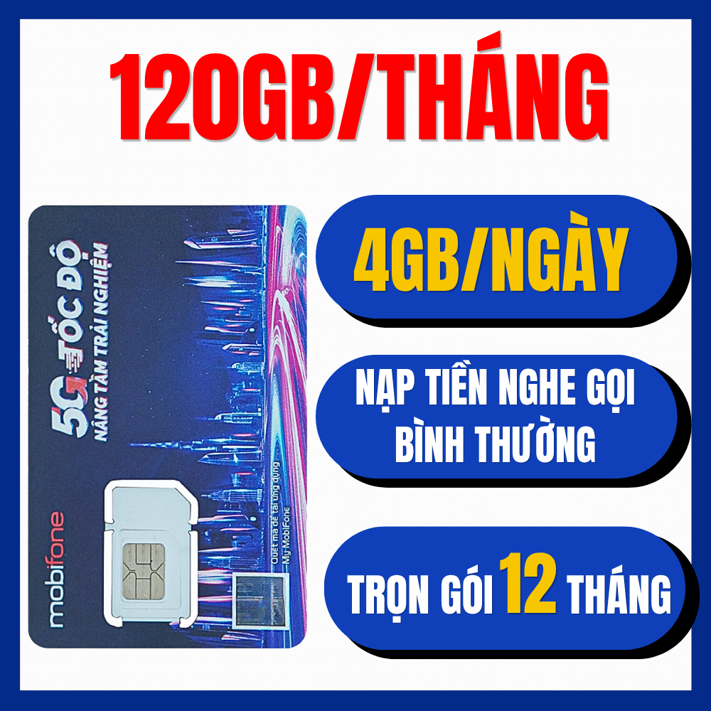 SIM DATA MOBIFONE 12FD60 4G 5G FREE 120GB/THÁNG TRỌN GÓI 12 THÁNG| HỖ TRỢ NGHE GỌI | MOBIFONE DATA S