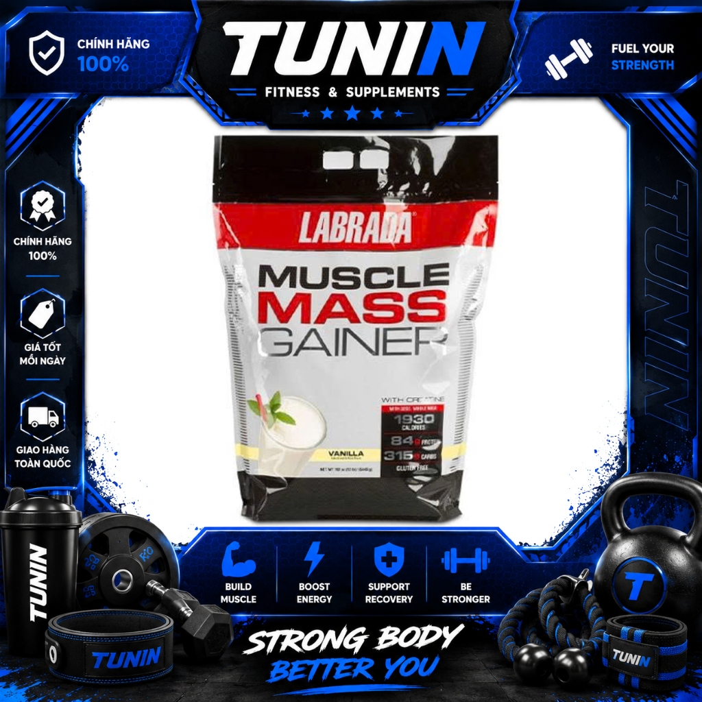 Labrada Muscle Mass Gainer 12lbs Vanilla – Mass Gainer Giàu Protein Cho Người Tập Gym