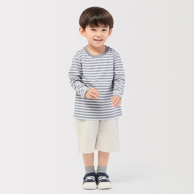 [26AW] MUJI Áo Thun Cotton Cổ Tròn Sọc Tay Dài-Em Bé