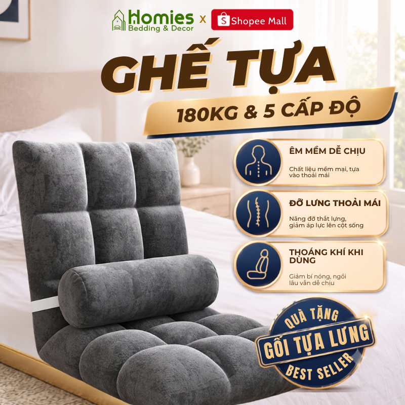 Ghế Lười Bệt Tựa Lưng HOMIES Màu Trơn Kiểu Nhật Điều Chỉnh 5 Cấp Độ - Chịu…