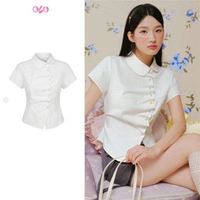 Áo sơ mi OLV trẻ trung tôn dáng White Cotton Buttoned Collar Top phù hợp đi chơi đi học