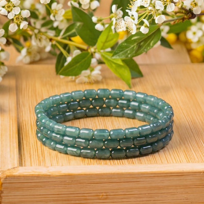 Vòng Tay Cẩm Thạch Lam Ngọc 5ly Trong Suốt Dây Quấn 3 Vòng Lõi Thun Co Giãn - Ngọc Trai Trường Thịnh