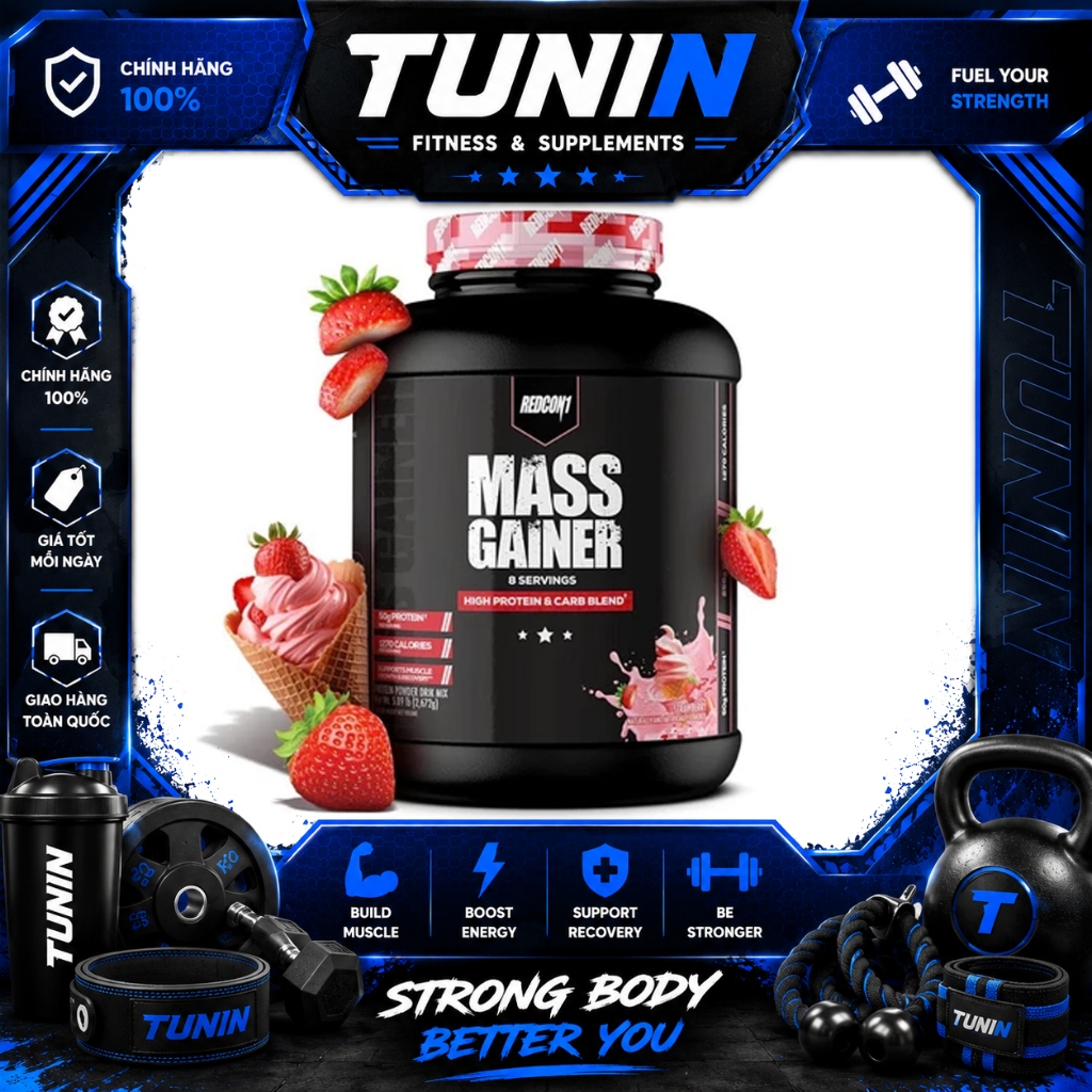 Redcon1 Mass Gainer 2.67kg Vị Strawberry – Mass Gainer Hỗ Trợ Phát Triển Cơ Bắp
