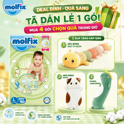 [Mua 4 gói_CHỌN QUÀ TRONG GIỎ] Tã dán thiên nhiên Molfix Super Jumbo đủ các size S80/M76/L68/XL64/XXL54 cho Bé