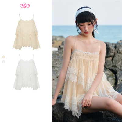 Áo 2 dây OLV phối ren Lace Chiffon Cami Ruffled Top phù hợp mùa hè đi chơi đi biển