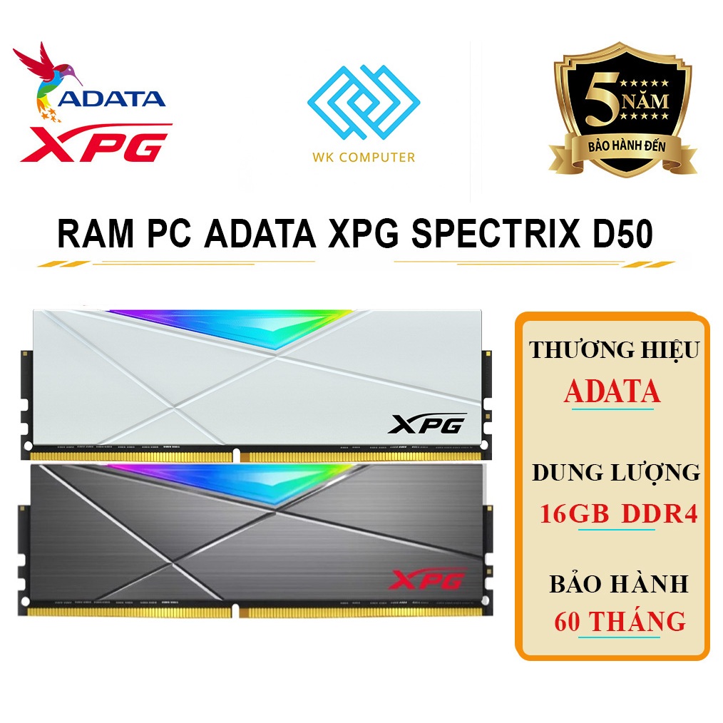 RAM PC ADATA XPG SPECTRIX D50 DDR4 RGB 16GB / Bus 3200Mhz / Mới - BH 60T