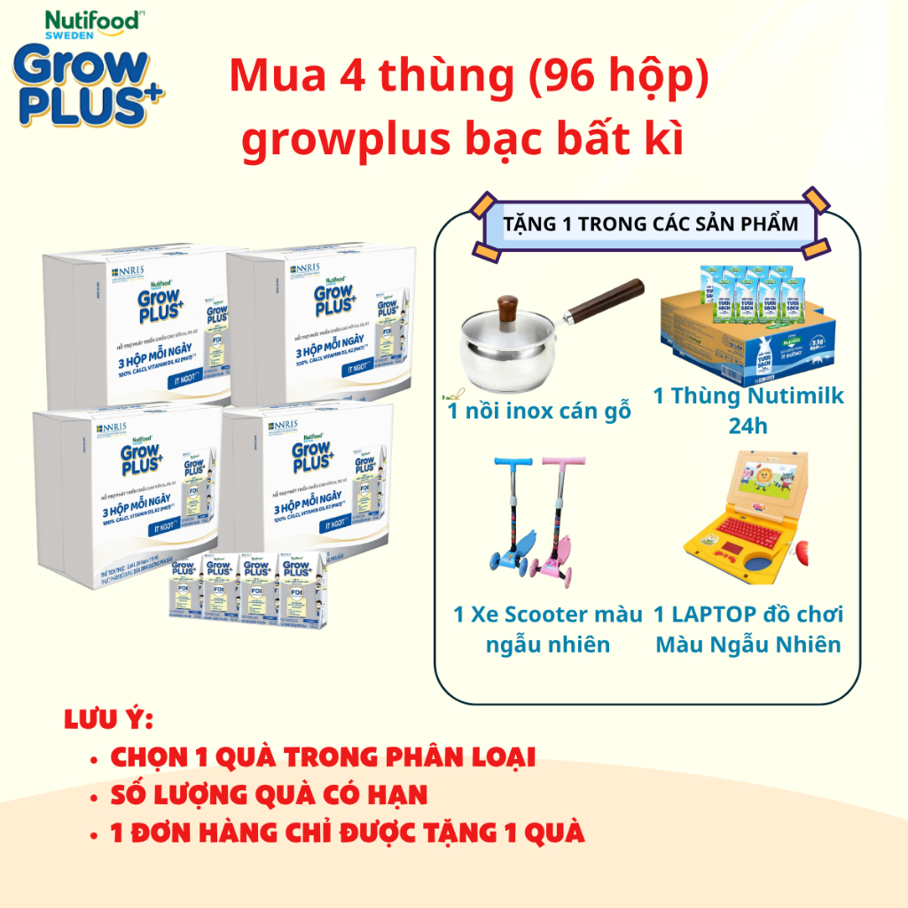 [Combo 4 thùng bạc tặng quà] Sữa Bột Pha Sẵn  Grow plus+ Cao lớn vượt trội 110ml/180ml MECAHEO ( 24 