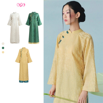 Áo dài OLV đính nút truyền thống Diệp Thư Diệp Anh và Thụy An phù hợp đi lễ tết (Không kèm quần)