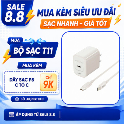Bộ sạc nhanh Rock T11 PD20W kèm cáp C to L / C to C sạc ổn định an toàn hàng chính hãng