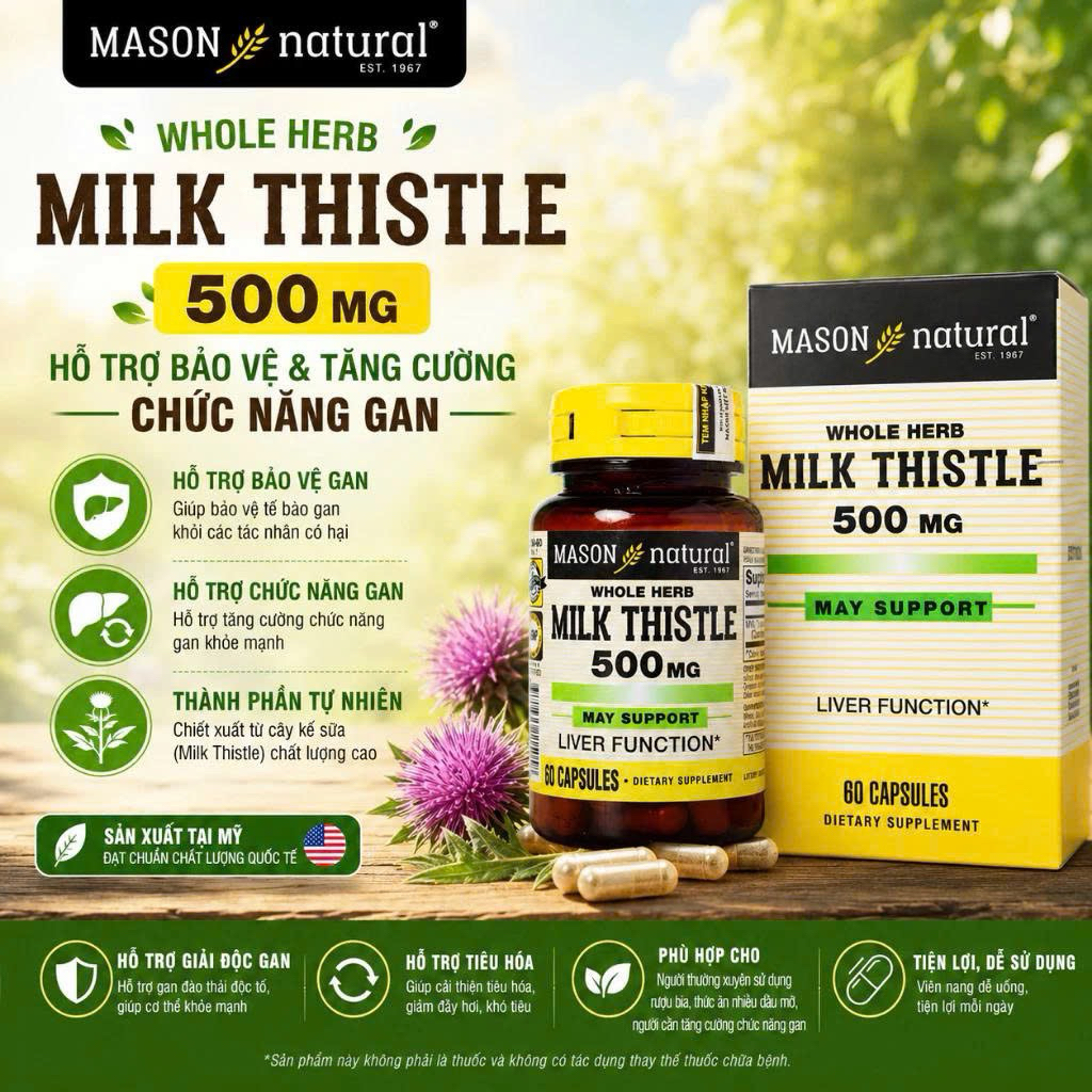 Viên Uống Bổ Gan Mason Natural Milk Thistle, Mỹ, 50 viên