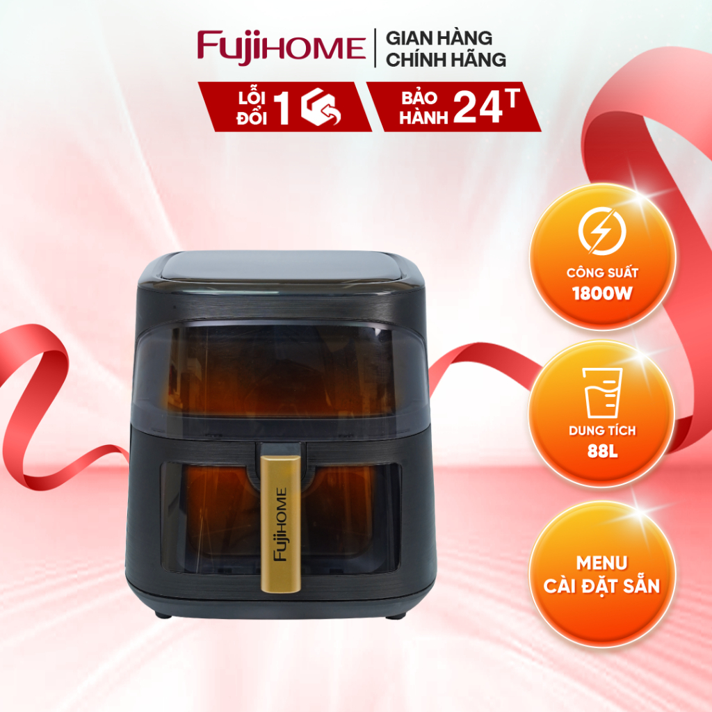 Nồi Chiên Không Dầu Đa Năng Fujihome A8DG1NEW 8L - Cảm Ứng LED, Kính Quan Sát Trên Dưới