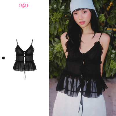 Áo OLV 2 dây Black Chiffon Cami Ruffled Top phù hợp đi làm đi chơi