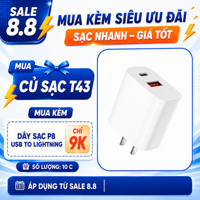 Củ sạc nhanh iPhone Rockspace T43 2 cổng USB-TypeC sạc nhanh 20w hàng chính hãng BH 12 tháng