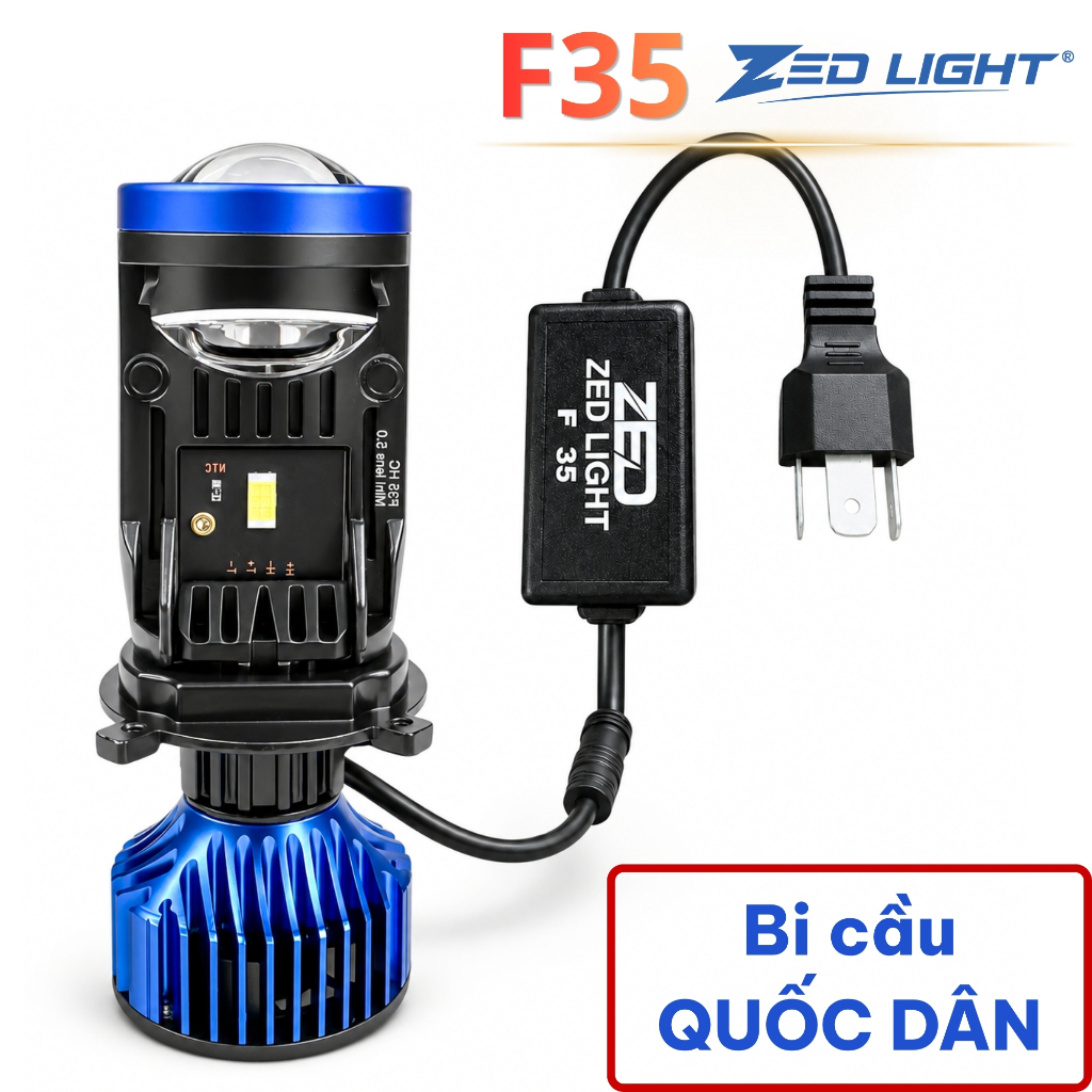 Đèn Pha LED Bi Cầu F35 ZED LIGHT - 60W Chân H4 12,24V Điện Bình Lắp Ô Tô Xe Máy Bảo Hành 1 Năm