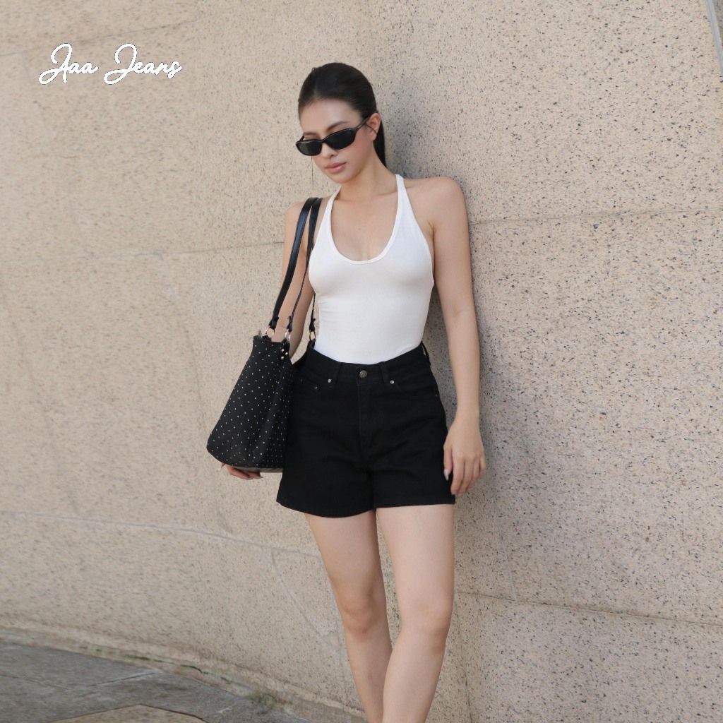 Aaa Jeans - Quần Short Jean Nữ Lưng Vừa Classic Cut Màu Đen