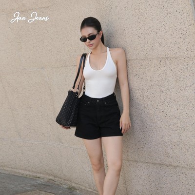 Aaa Jeans - Quần Short Jean Nữ Lưng Vừa Classic Cut Màu Đen