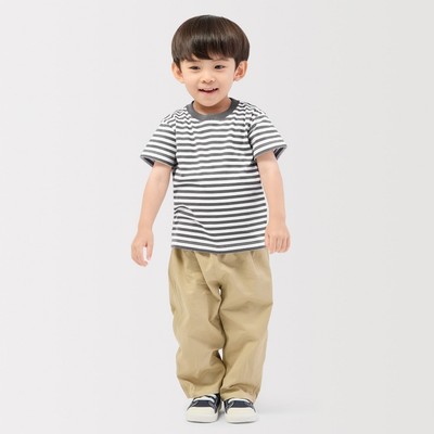 [26AW] MUJI Áo Thun Cotton Cổ Tròn Sọc Tay Ngắn-Em Bé