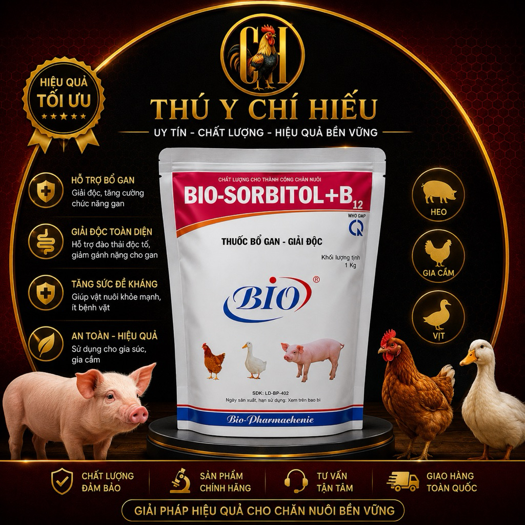 Tui 1KG Bio Sorbitol + B12 - Bột bổ gan và bổ sung vitamin B12 cho vật nuôi