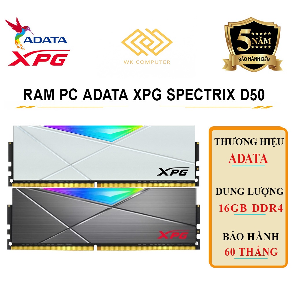 (Full Vat) Ram Adata XPG SPECTRIX D50 RGB 16GB / DDR4, Bus 3200MHz | Mới (Bảo Hành 60 Tháng)