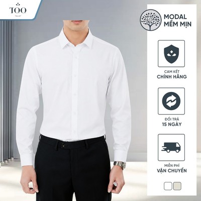 Áo Sơ Mi Trắng Vải Sồi Modal Nam Dài Tay Thoáng Mát Hạn Chế Nhăn Vạt Tôm Không Túi Ngực M001CS