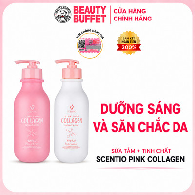Combo Tinh chất và Sữa tắm dưỡng trắng và sáng mịn da Scentio Pink Collagen 350ml/chai