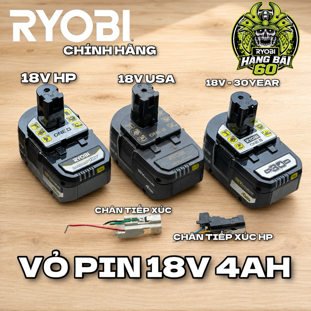 Vỏ Pin Ryobi ONE+ 18V 4Ah HP/USA/30YEAR Có Chân Tiếp Xúc - Vỏ Thay Thế Pin Ryobi