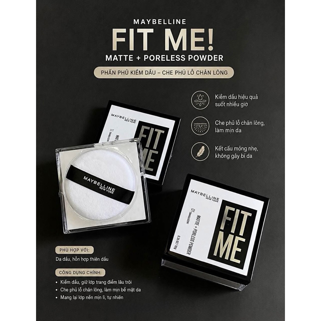 Phấn Phủ Maybelline Dạng Bột Mịn Kiềm Dầu Che Phủ Tự Nhiên Nền Như Cà Filter Chống Nước Lâu Trôi