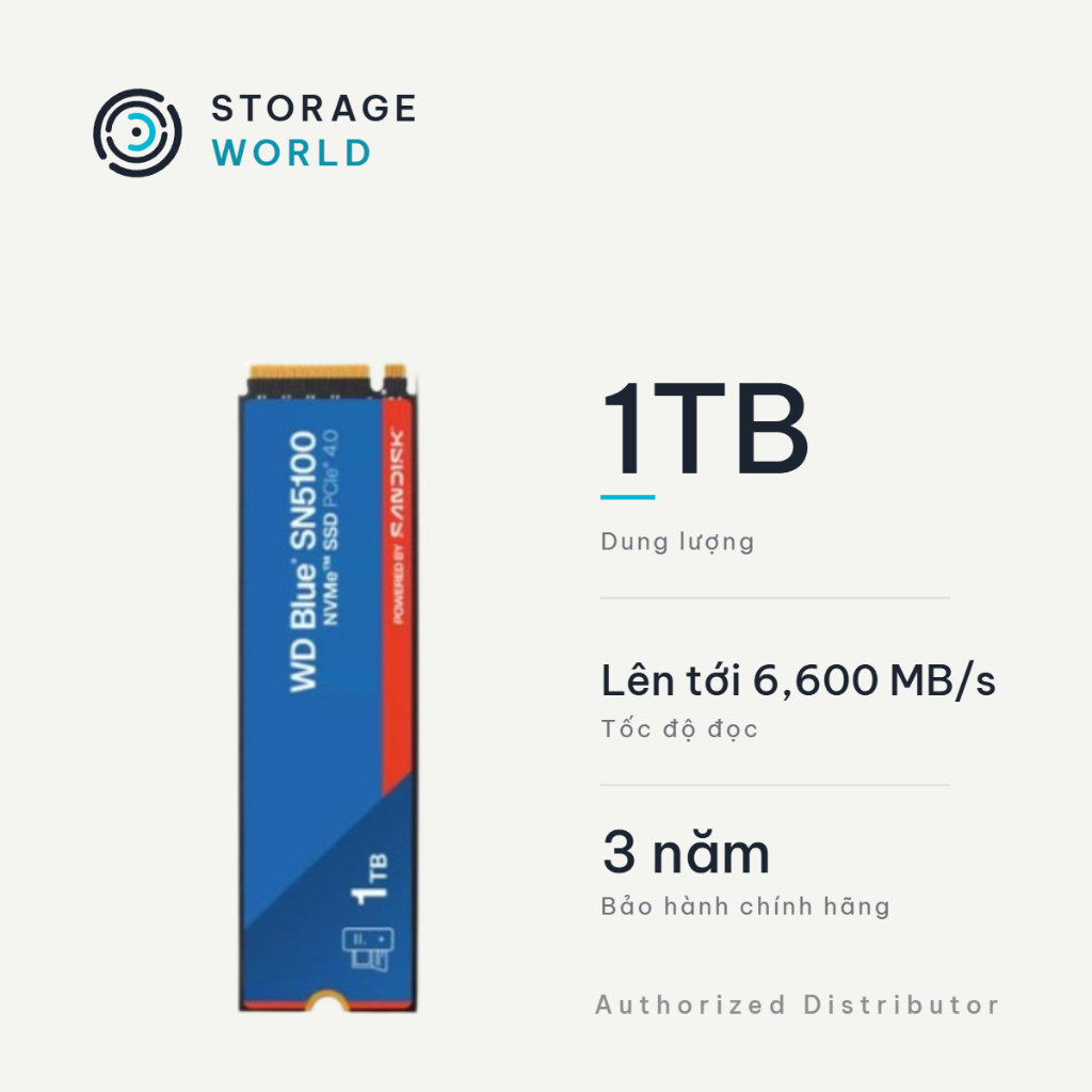 Ổ Cứng Gắn Trong SSD WD Blue 500GB/1TB SN5100 NVMe PCIe Gen4 x4 M.2 2280 – Read upto 7100MB/s