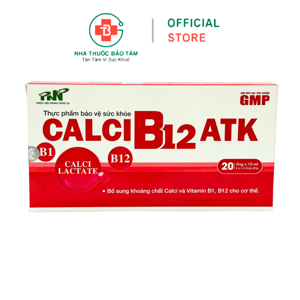 Ống Uống Calci B12 ATK Bổ Sung Canxi, Vitamin B1 B12, Hỗ Trợ Xương Chắc Khỏe - Hộp 20 Ống 10ml