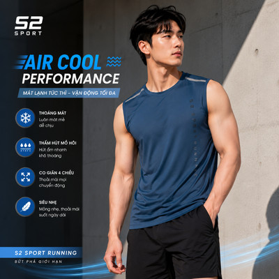 Áo ba lỗ nam thể thao cao cấp S2 SPORT Air Cool mát lạnh mềm mịn thoáng khí chạy bộ tập gym - STT05