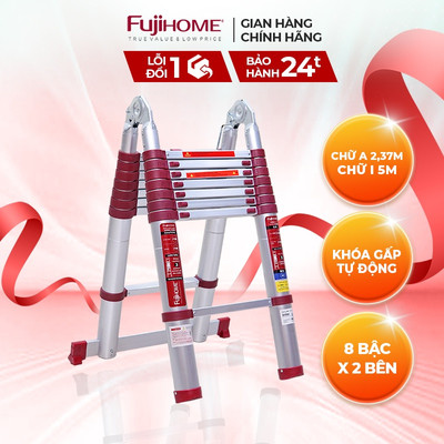 Thang Nhôm Rút Đa Năng Fujihome TLA08R - Chữ A 2.4m, Chữ I 5m, Nhập Khẩu Chính Hãng