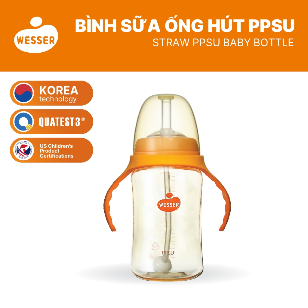 Bình ống hút PPSU Wesser 260ml (PPSU MÀU VÀNG MẬT ONG)