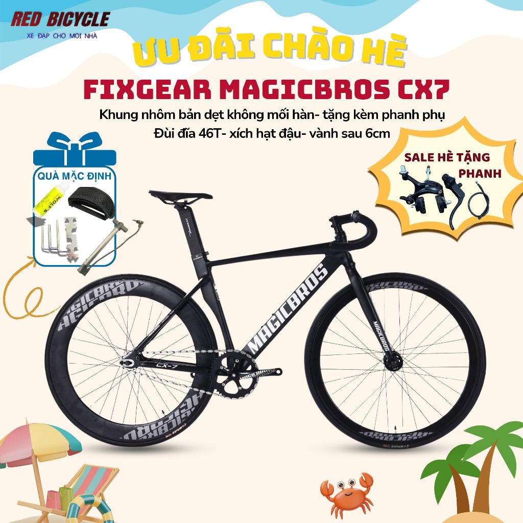 [SALE SỐC] Xe Đạp Fixed Gear Magicbros CX7 - Full Nhôm - Vành Cao 7cm - Khung Dẹp - Tặng Phanh