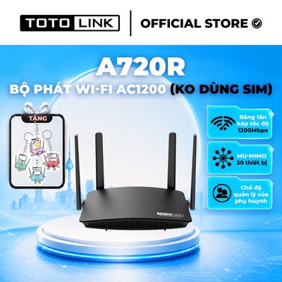 [Hoả Tốc] Bộ phát Wi-Fi TOTOLINK A720R - Router Wi-Fi 5 băng tần kép chuẩn AC 1200Mbps (Không dùng sim)
