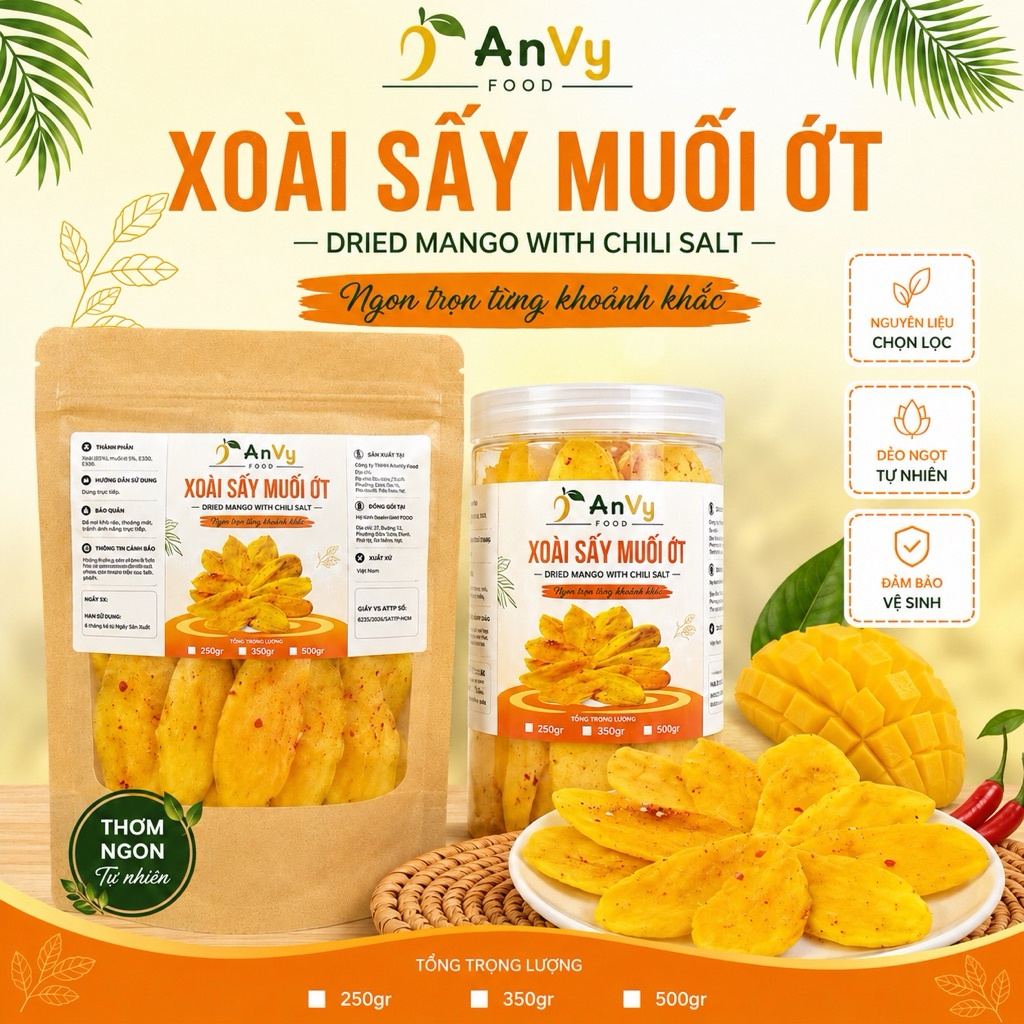 Xoài Sấy Dẻo Muối Ớt | Hàng Đặc Biệt Cay Ngon | AnVy Foods