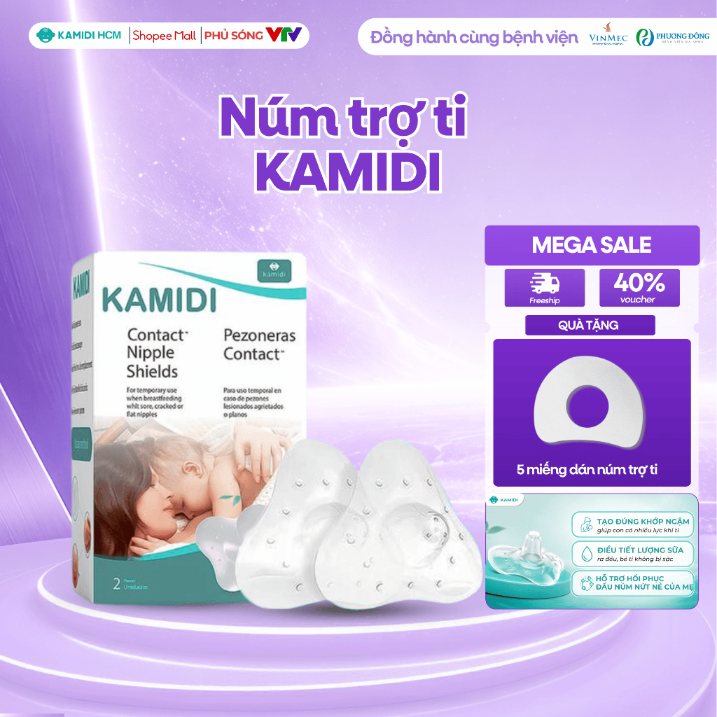 Núm Trợ Ti Kamidi Silicone Co Dãn Mềm Mại Bảo Vệ Đầu Ngực Cho Mẹ Hỗ Trợ Bé Tập Ti Bình Sữa