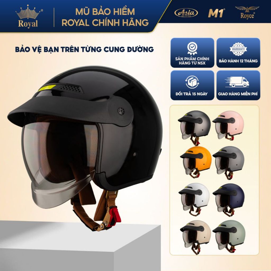 Mũ bảo hiểm xe máy 3/4 Royal M139 Lux kính âm kèm lưỡi trai nam nữ chính hãng, Bh 12 tháng