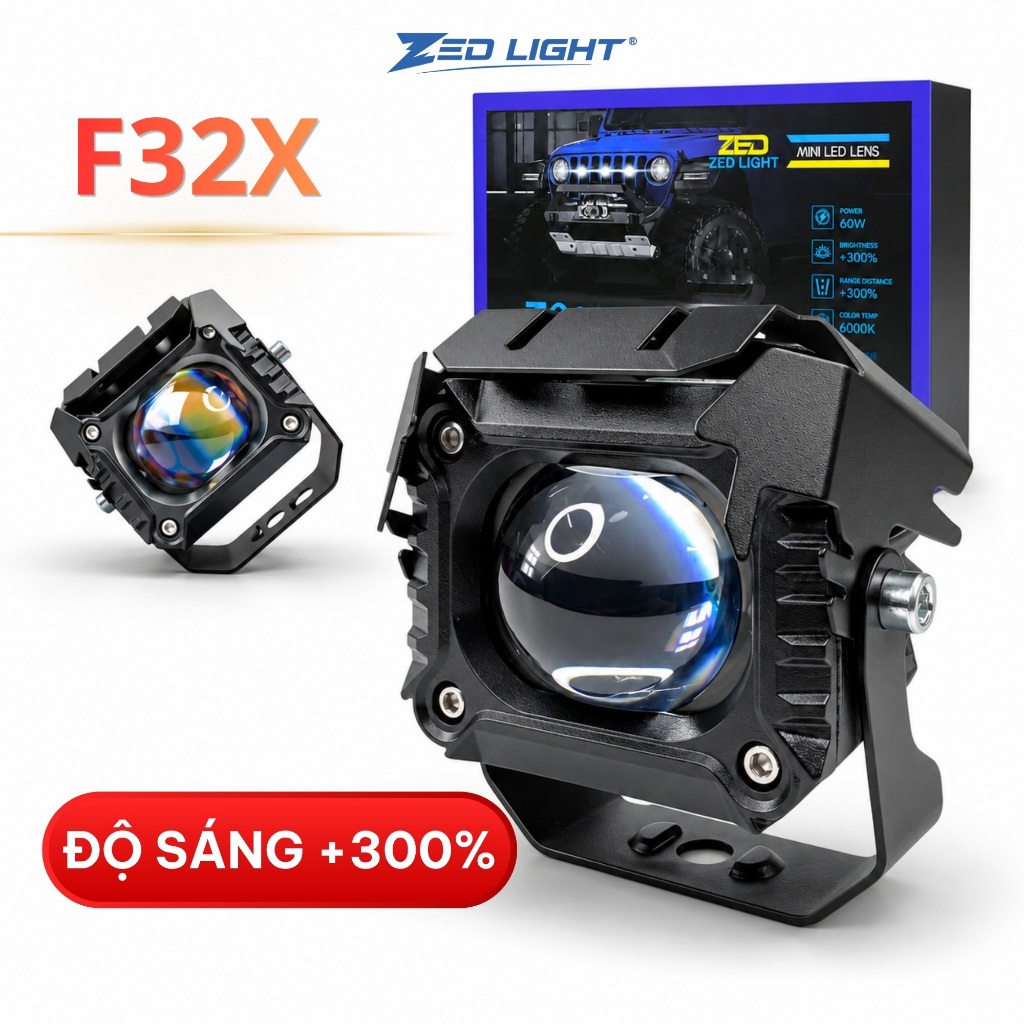 Đèn LED Trợ Sáng Bi Cầu F32X ZED LIGHT - 60W Cos Vàng Pha Trắng 12 24V  ĐiệnBình Lắp ÔTô Xe Máy Xe T