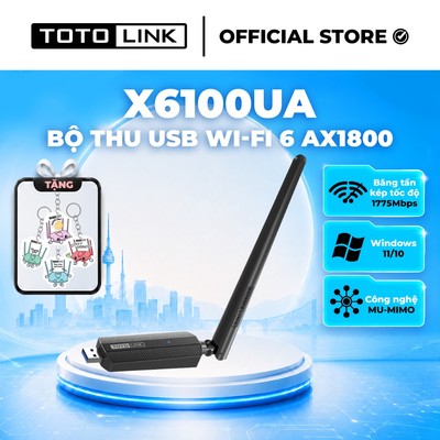 [Hoả Tốc] Bộ thu USB Wi-Fi 6 TOTOLINK X6100UA - WiFi chuẩn AX1800Mbps USB 3.0 dễ sử dụng cho PC & Laptop