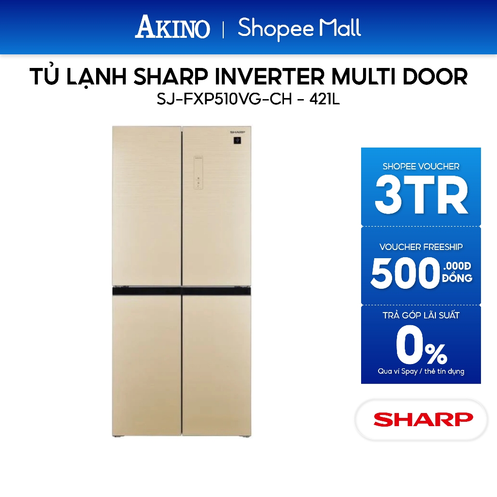 SJ-FXP510VG-CH I Tủ lạnh Sharp Inverter 421 lít Multi Door - Hàng chính hãng