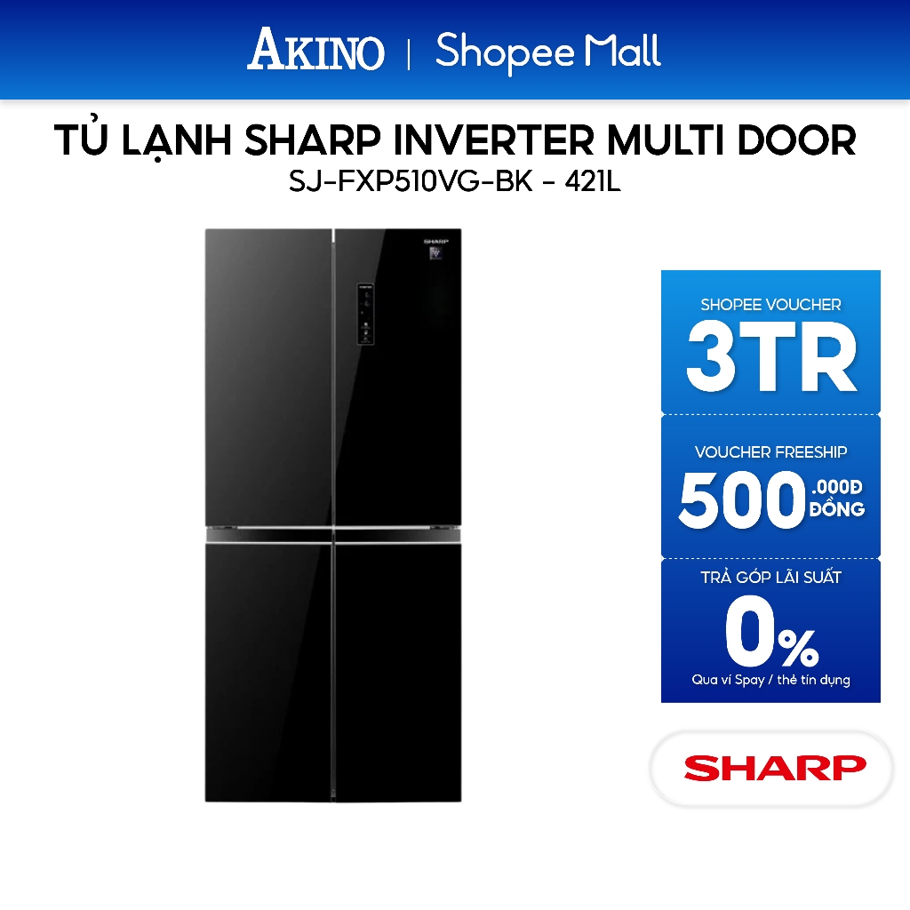 SJ-FXP510VG-BK I Tủ lạnh Sharp Inverter 421 lít Multi Door - Hàng chính hãng