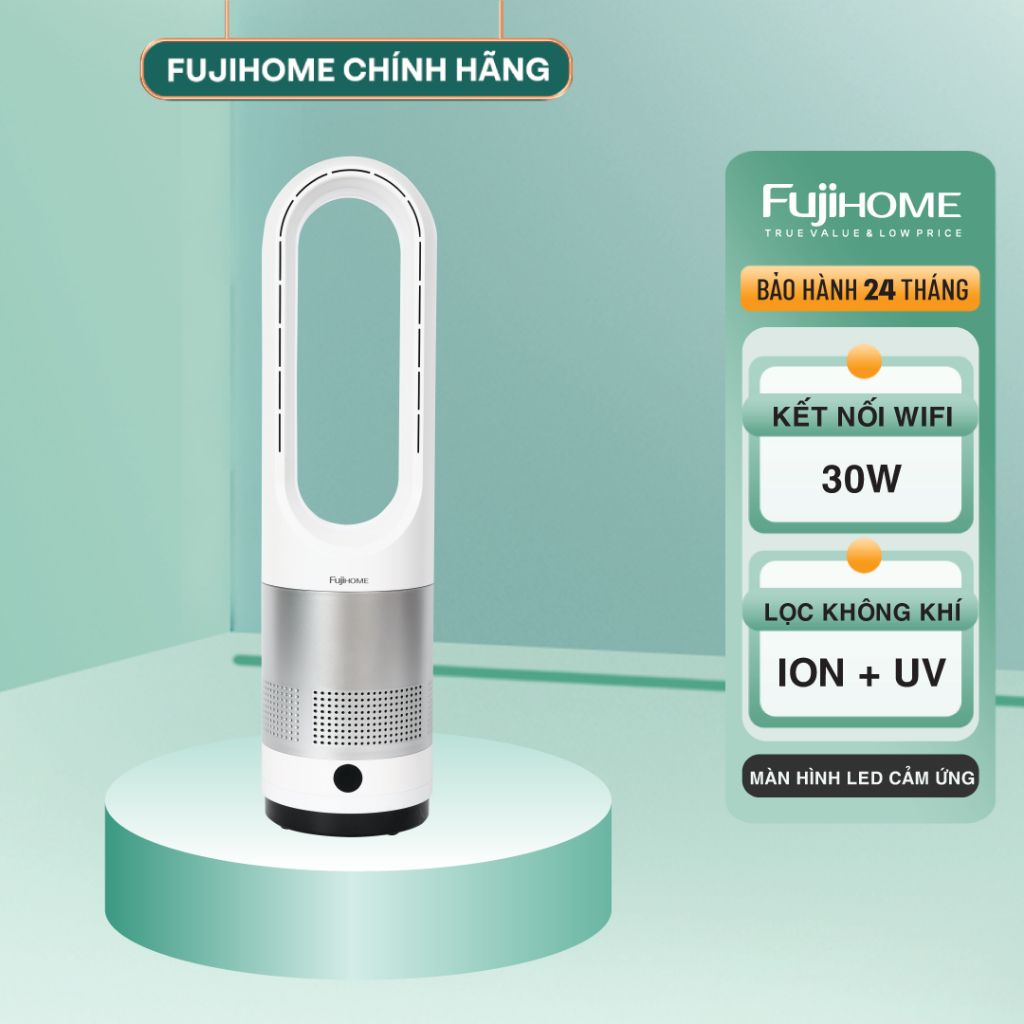Quạt không cánh mini, hỗ trợ lọc không khí khử khuẩn Anion + UV kết nối WIFI Fujihome BF18