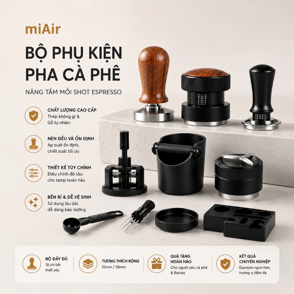 Phụ Kiện Máy Pha Cà Phê Espresso 51mm / 58mm Tamper WDT Tool Distributor Portafilter Knock Box
