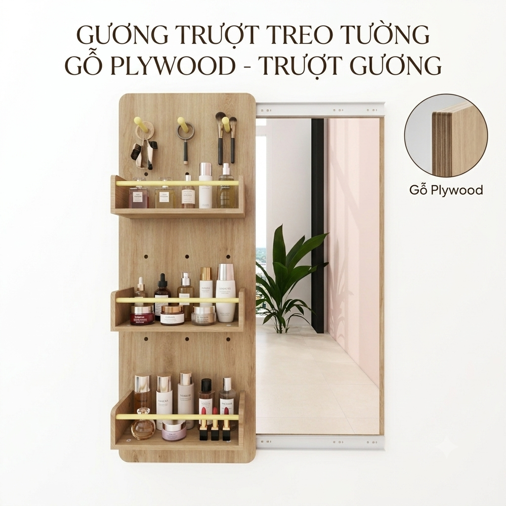 Gương Trượt Treo Tường Toàn Thân, TRƯỢT GƯƠNG , Gỗ Plywood Phủ Melamine, Pegboard Treo Đồ