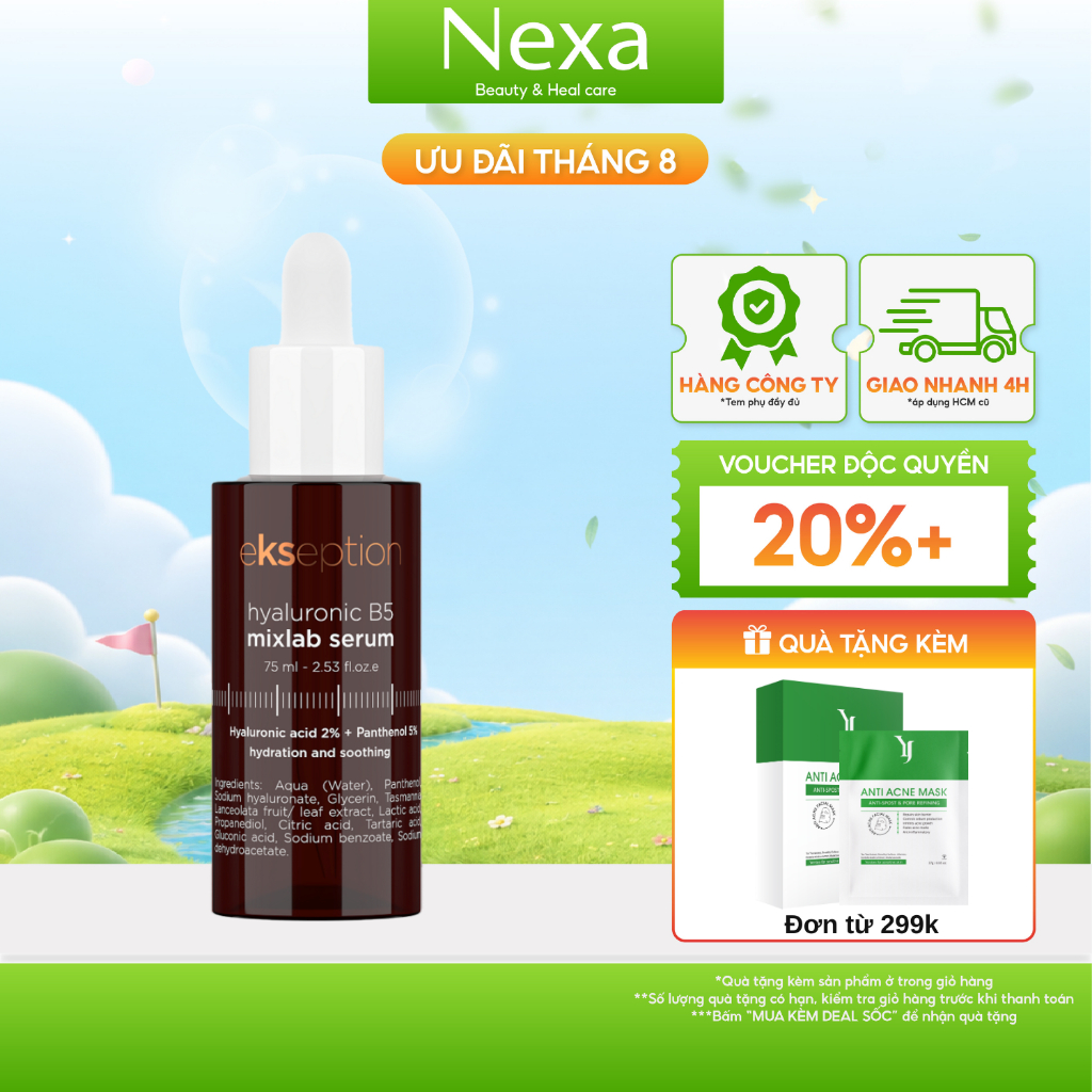 Serum Ekseption Hyaluronic B5, HA + 5% B5 dưỡng ẩm phục hồi da 75ml
