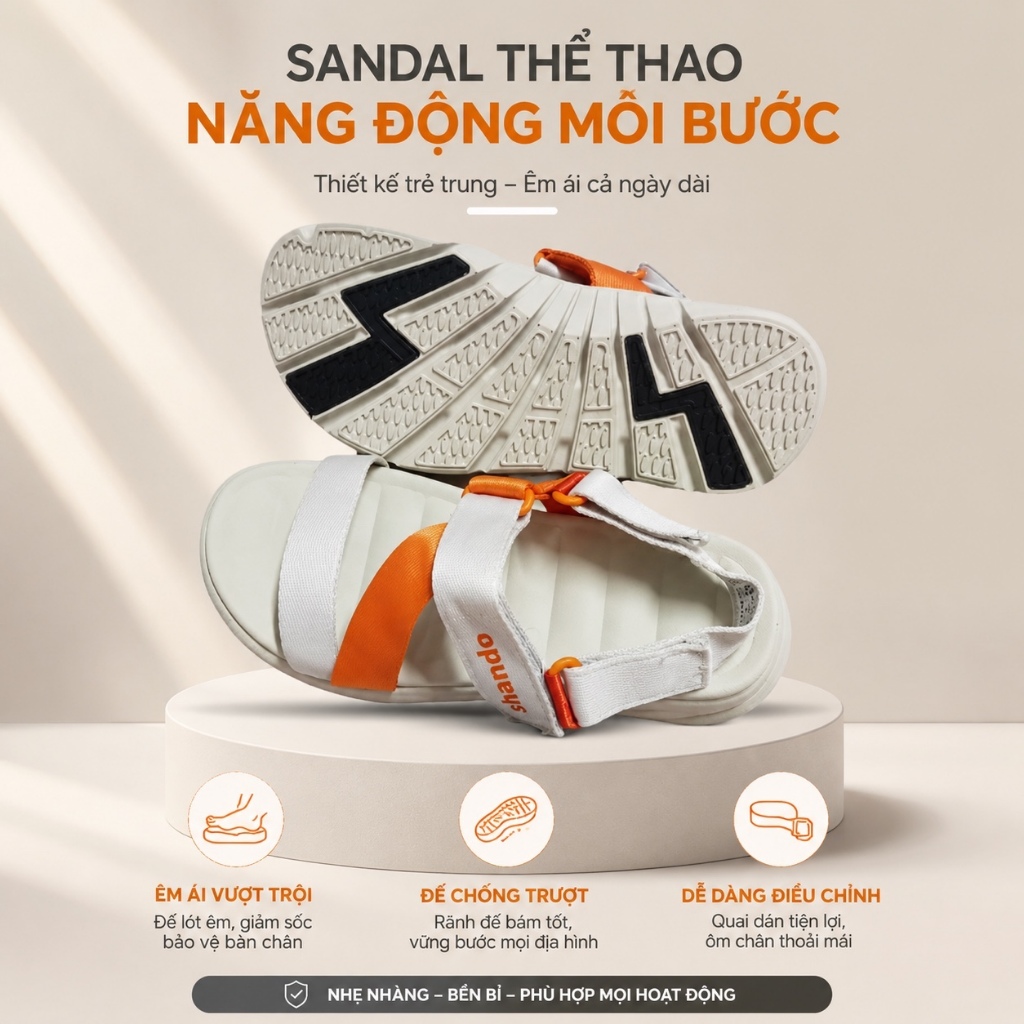 Shandal Nam Nữ Shando F6 Dép Quai Hậu Mang Êm Chân Bền Bỉ Màu Cam Bảo Hành 12 Tháng.