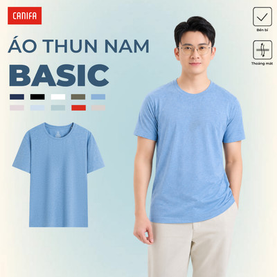 Áo thun nam T-Shirt Basic Cotton cổ tròn dày dặn mềm mại CANIFA áo phông trơn 8TS26A002
