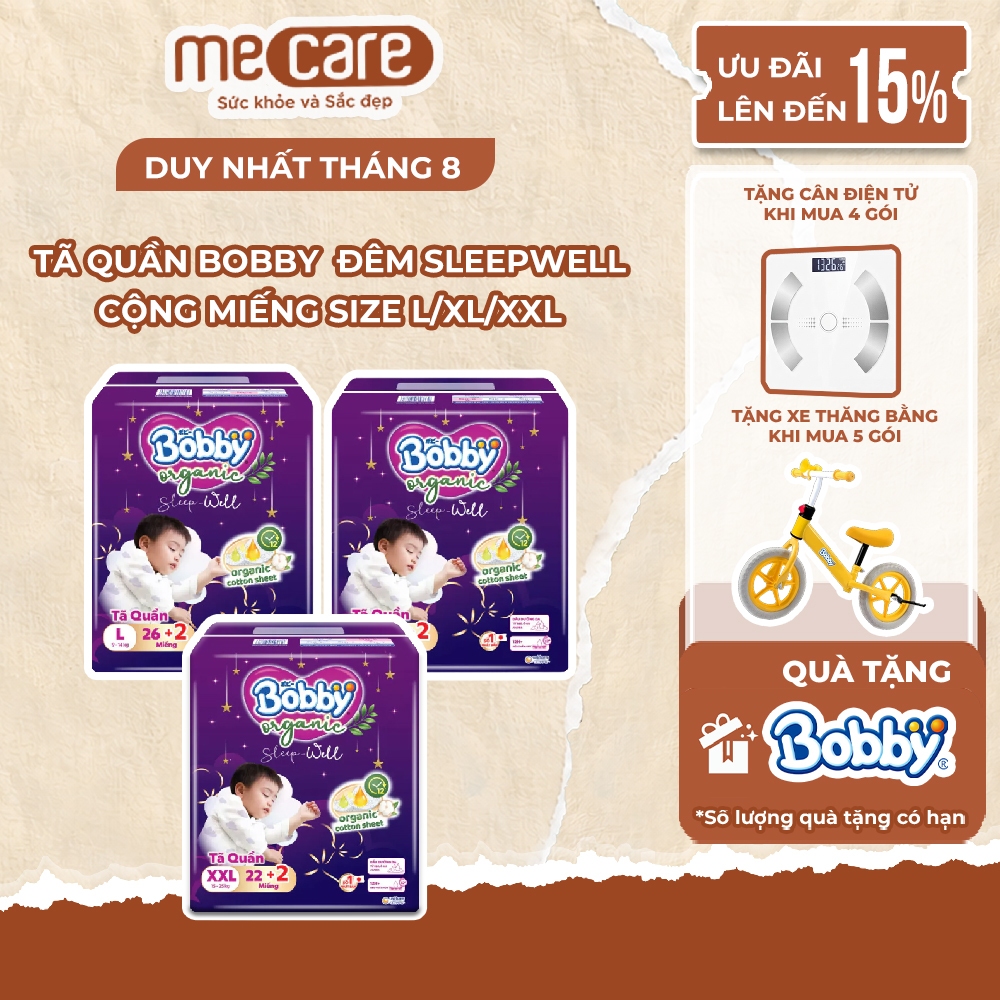 Tả/bỉm quần Bobby organic/ Bobby organic sleep well size XL46/L26/XL24/XXL22 thấm hút, mềm mại