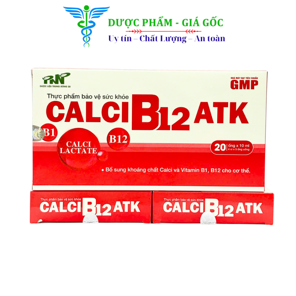 Siro Ống Calci B12 ATK Hộp 20 Ống 10ml - Thực Phẩm Bảo Vệ Sức Khỏe Bổ Sung Canxi Lactate B1 B12