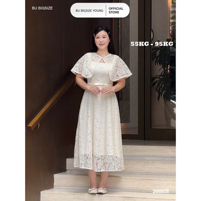 Đầm ren hai dây dáng dài mix áo choàng BIGSIZE (55kg đến 95kg) – 26HD028 - [BU Bigsize Young]